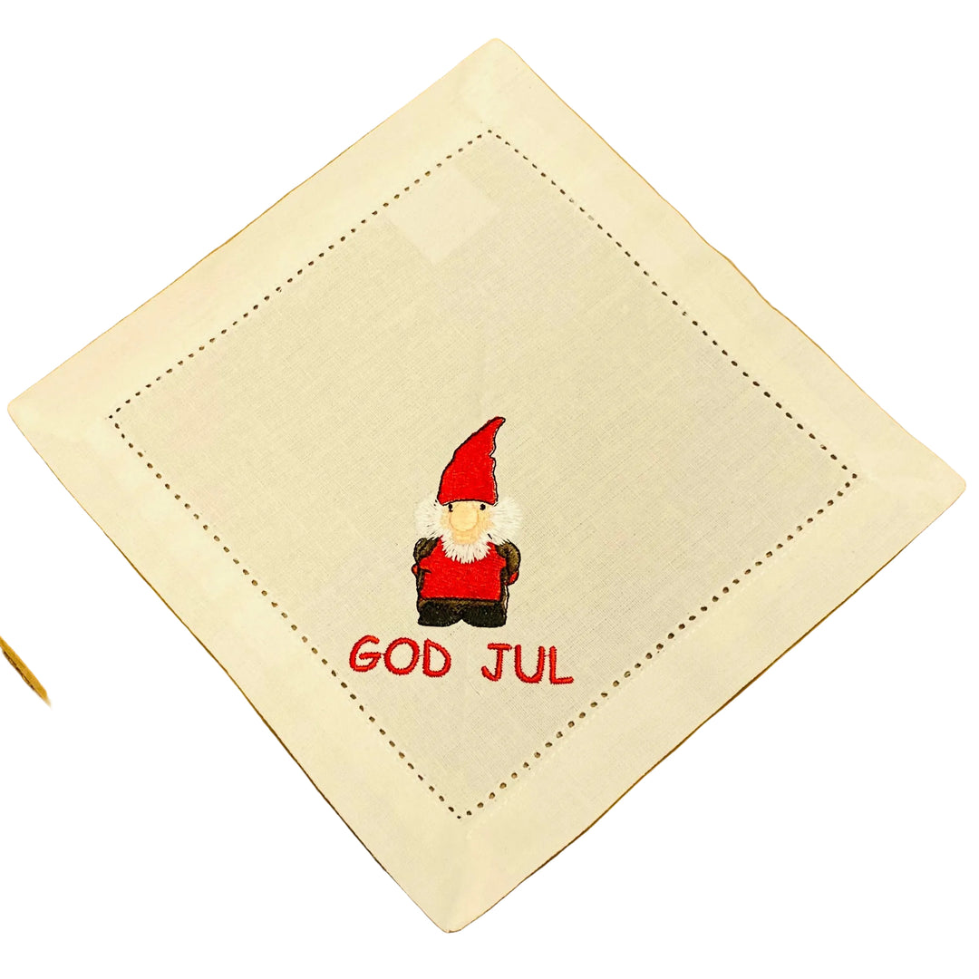 Small Square Doily Embroidered God Jul Gnome