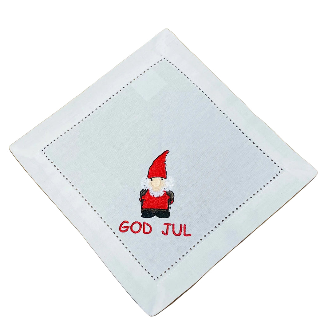 Small Square Doily Embroidered God Jul Gnome
