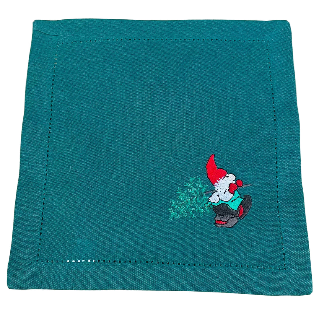 Small Square Doily Embroidered Gnome carrying Tree