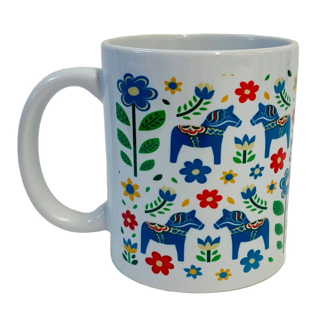 Blue Dala horses & flowers coffee mug