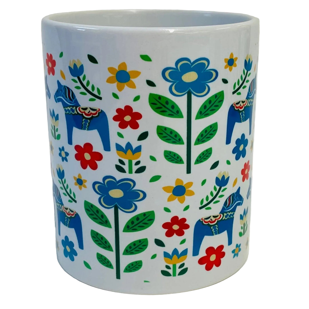 Blue Dala horses & flowers coffee mug