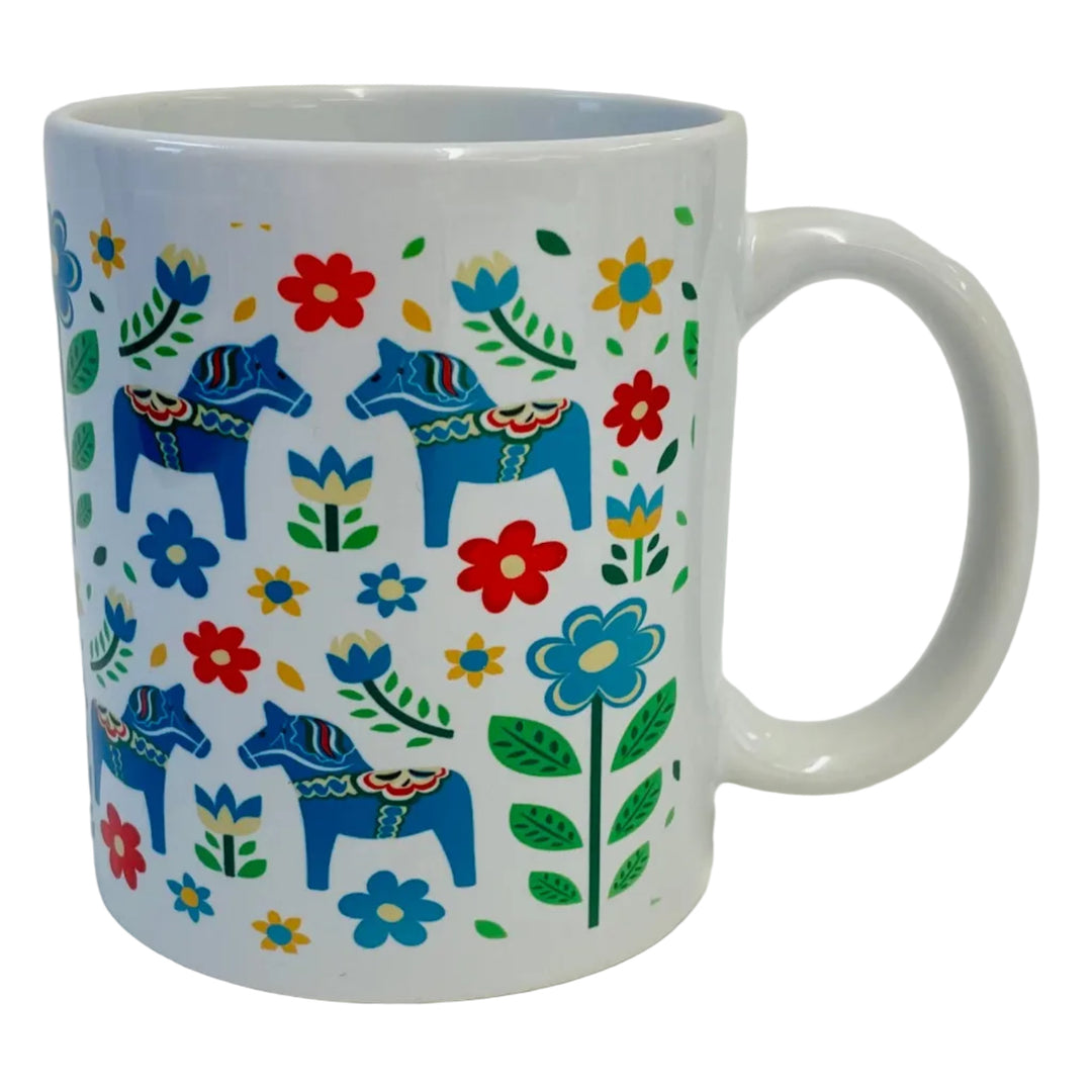 Blue Dala horses & flowers coffee mug
