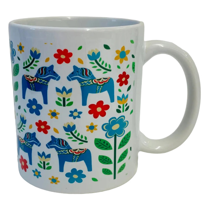 Blue Dala horses & flowers coffee mug