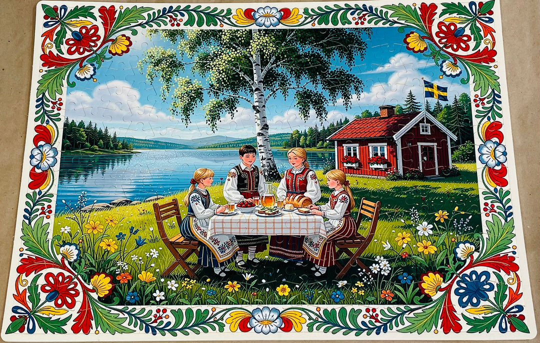 Puzzle - Swedish family at the lake