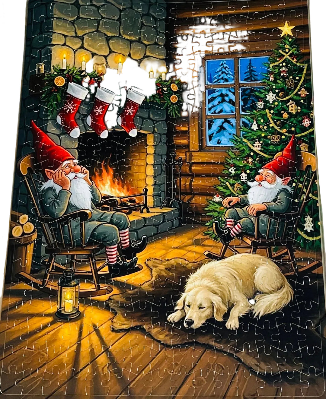 Puzzle - Gnomes by the fireplace with Golden Retriever