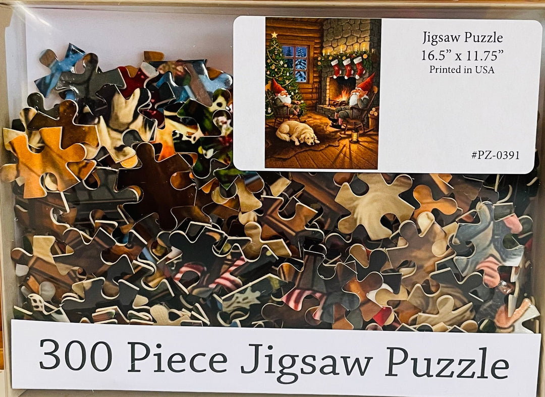 Puzzle - Gnomes by the fireplace with Golden Retriever