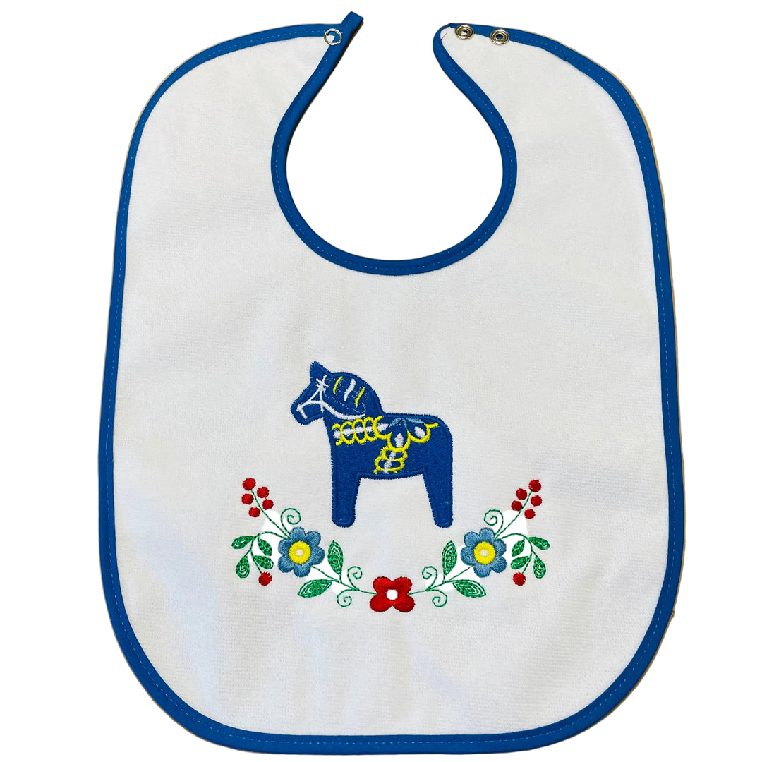 Baby Bib, Blue Dala Horse & Flowers