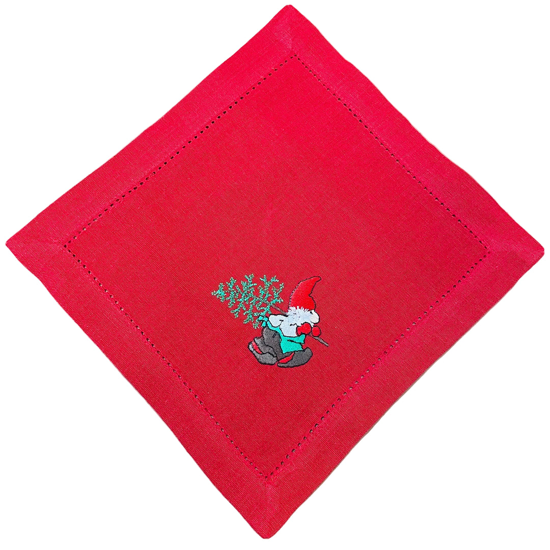 Small Square Doily Embroidered Gnome carrying Tree