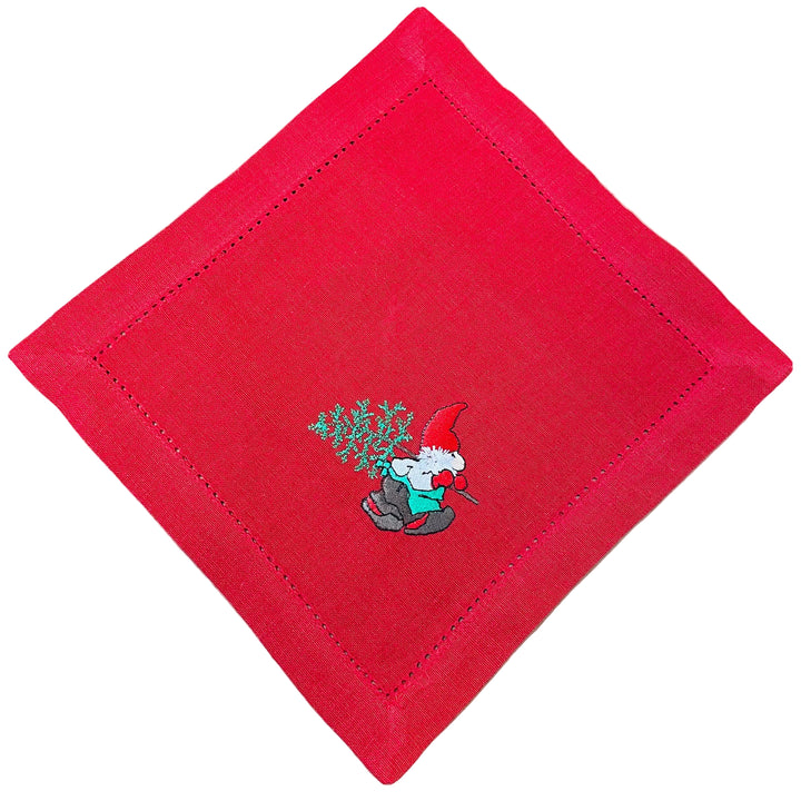 Small Square Doily Embroidered Gnome carrying Tree