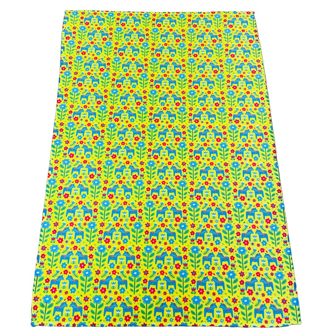Dish Towel - Blue Dala horses & flowers