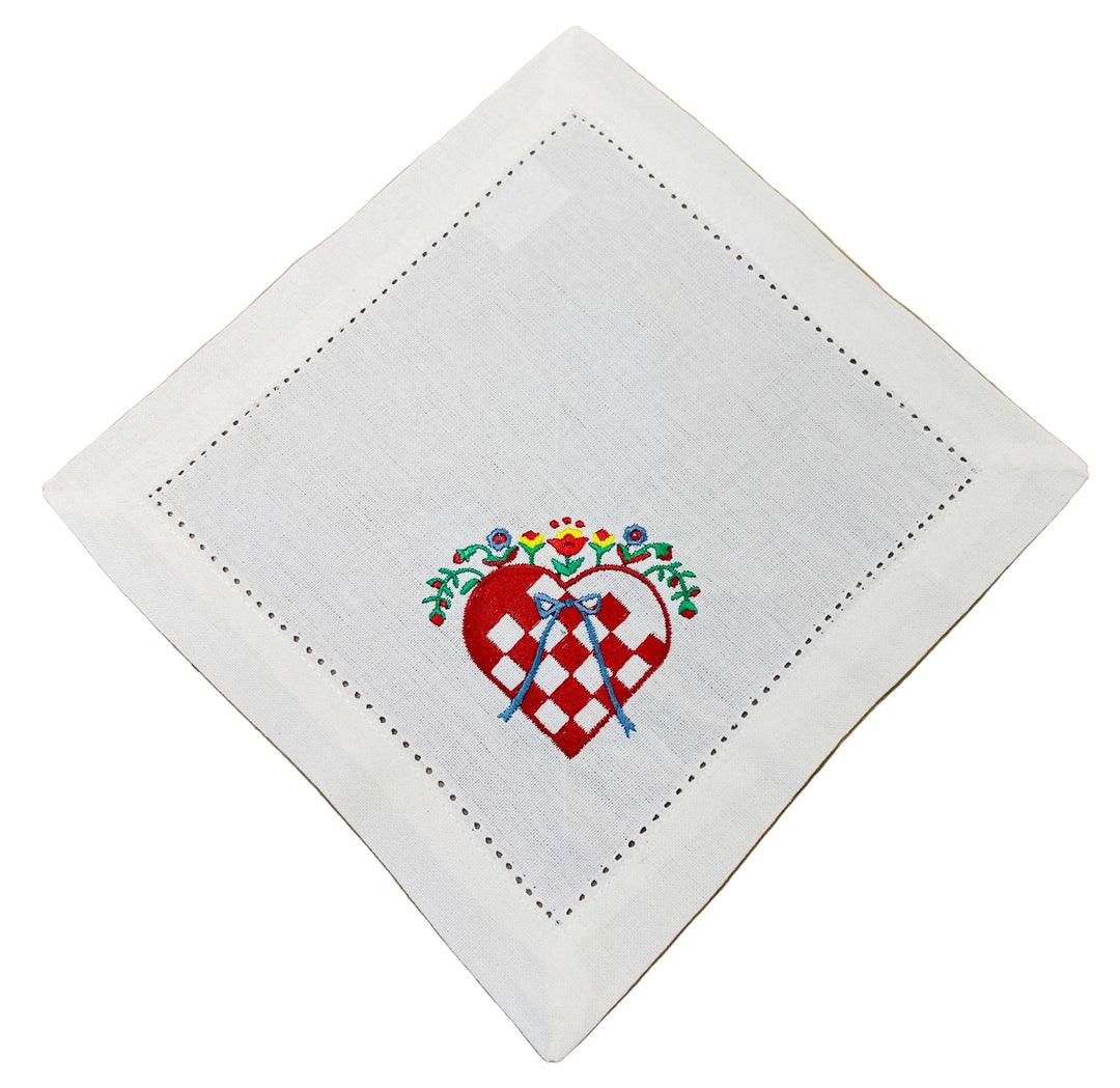 Small Square Doily Embroidered Heart Basket