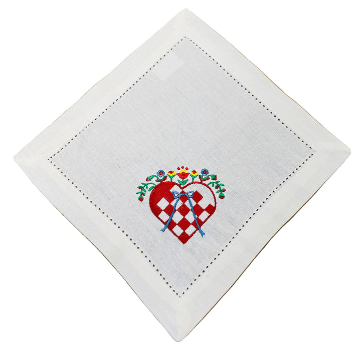 Small Square Doily Embroidered Heart Basket