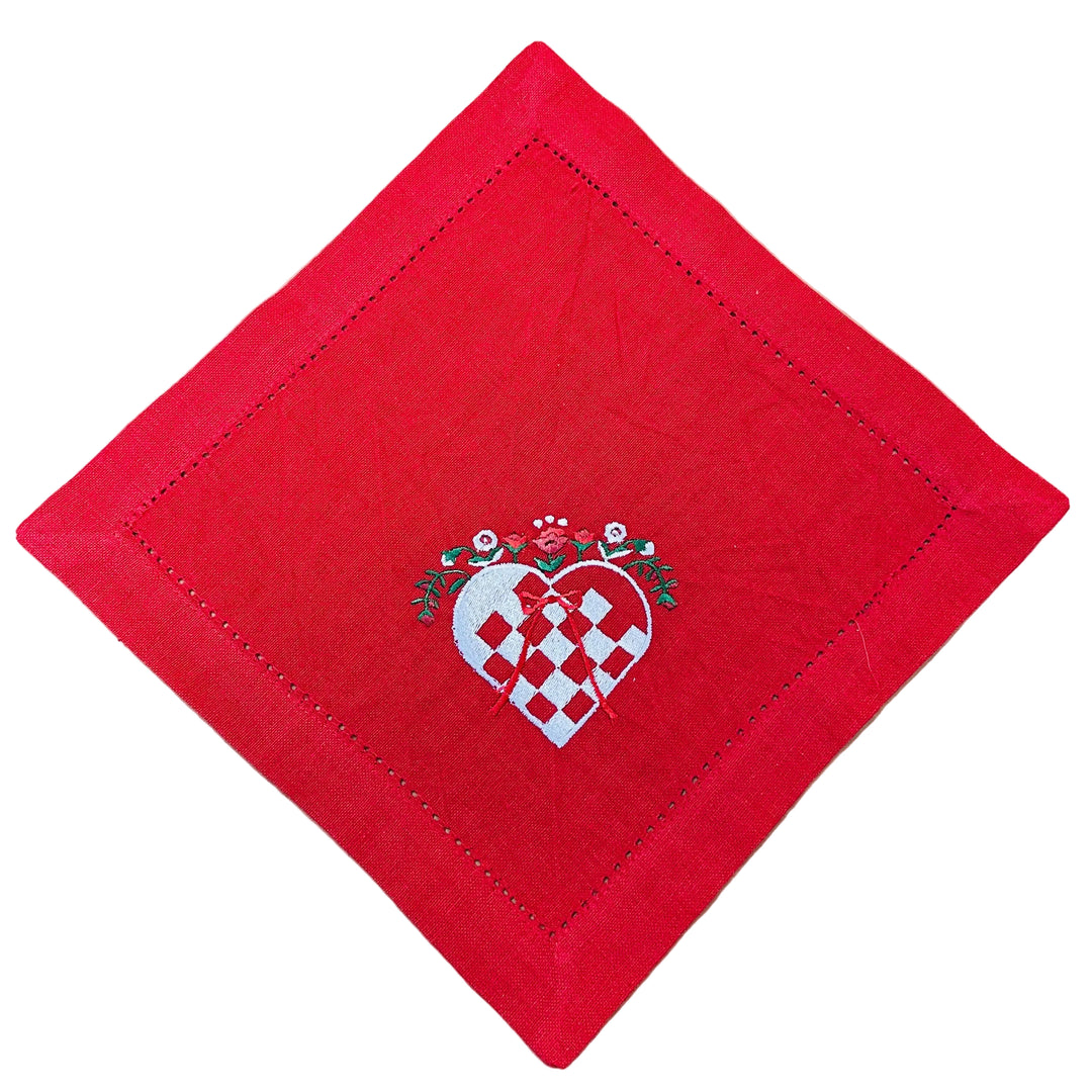 Small Square Doily Embroidered Heart Basket