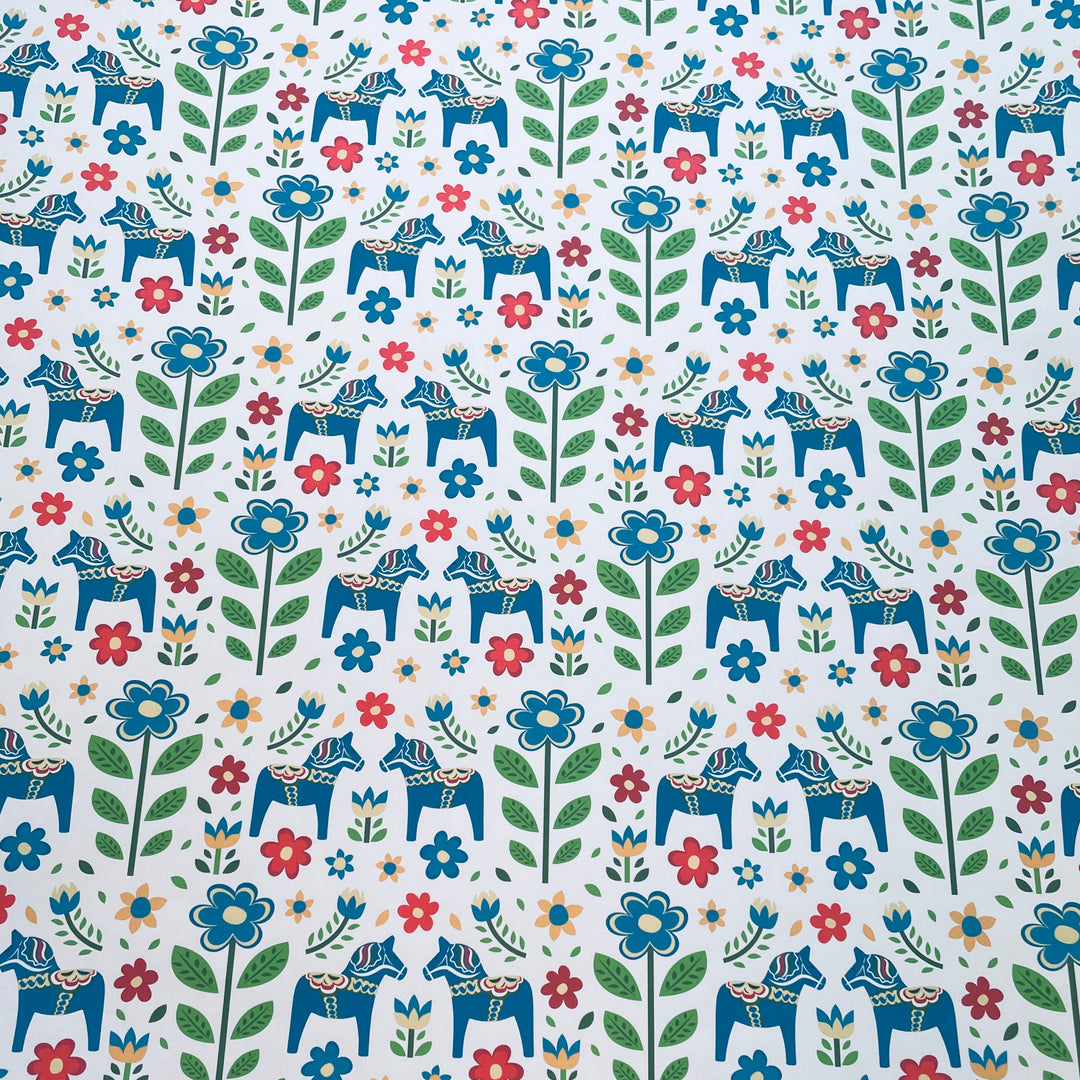 Blue Dala horses & flowers Gift wrap or craft paper