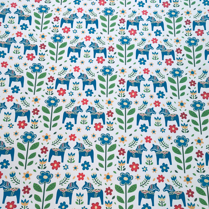 Blue Dala horses & flowers Gift wrap or craft paper