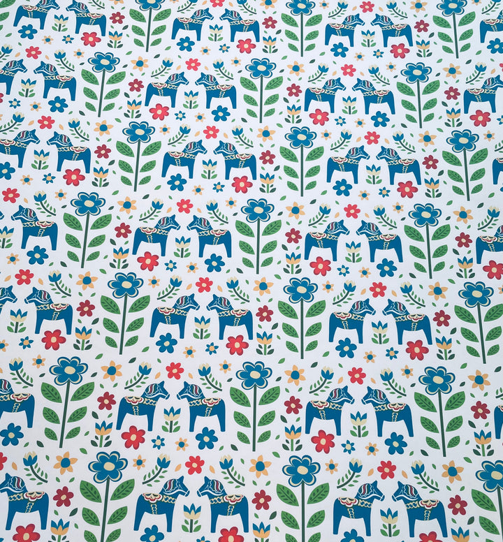 Blue Dala horses & flowers Gift wrap or craft paper