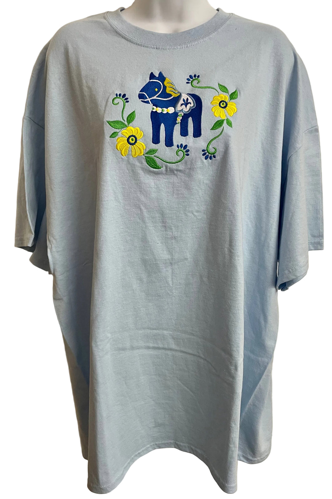 Dala Horses & Flowers on Light Blue T-shirt