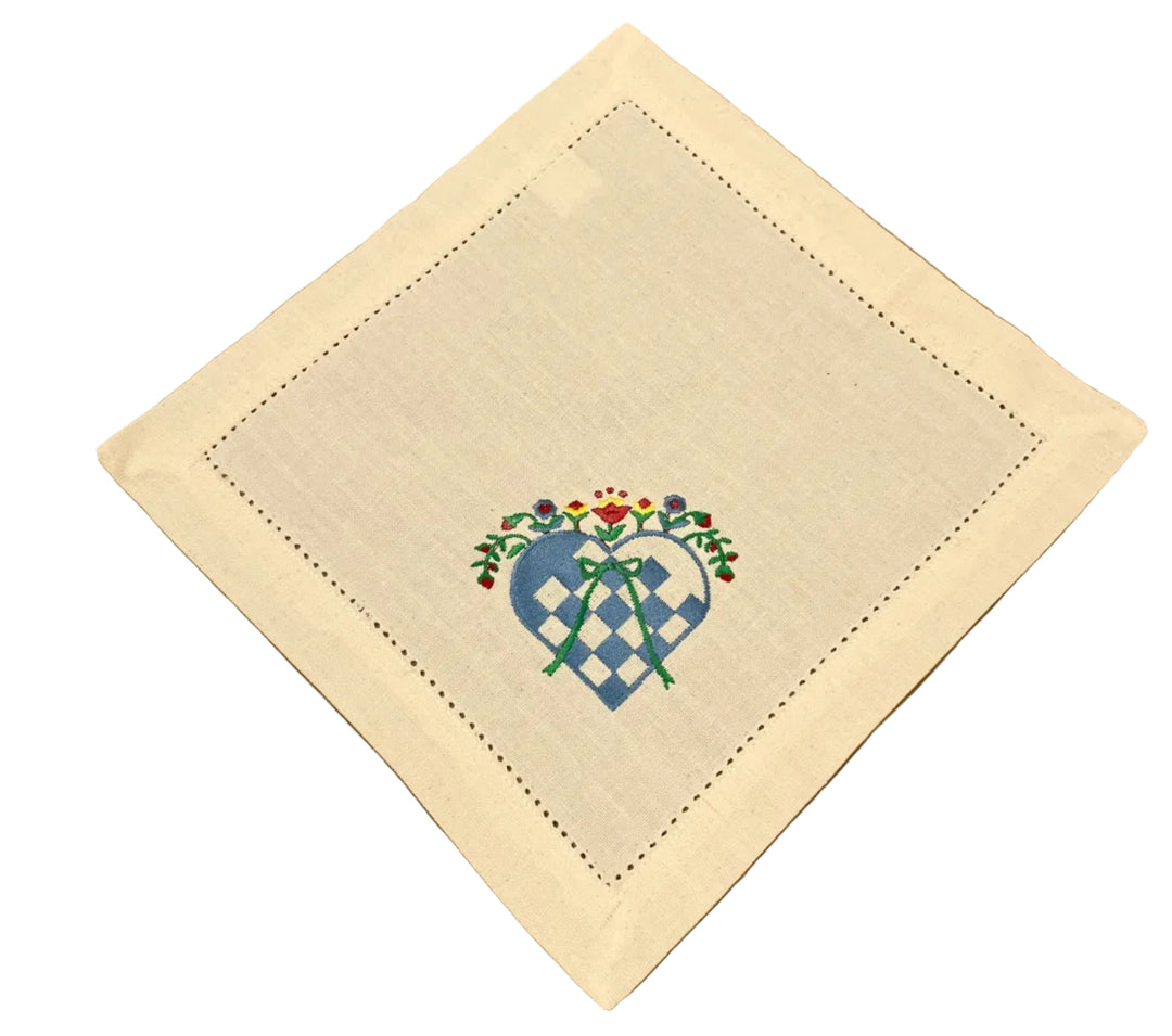 Small Square Doily Embroidered Heart Basket
