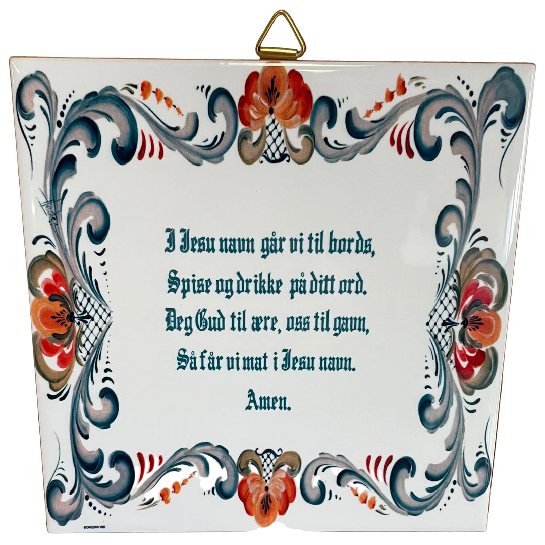 6" Ceramic Tile, Norwegian Table Prayer with Rosemaling