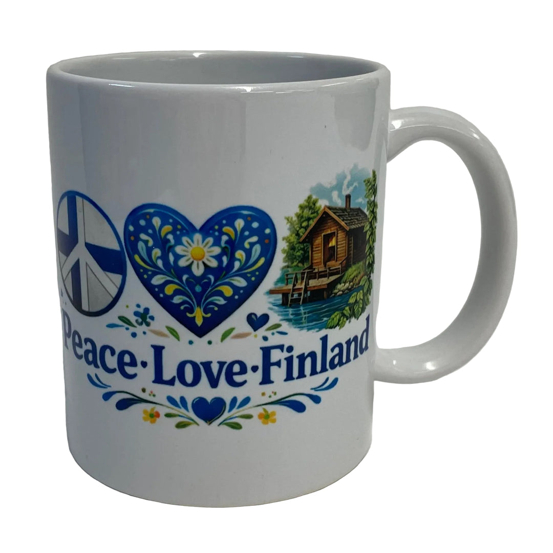 Peace Love Finland coffee mug