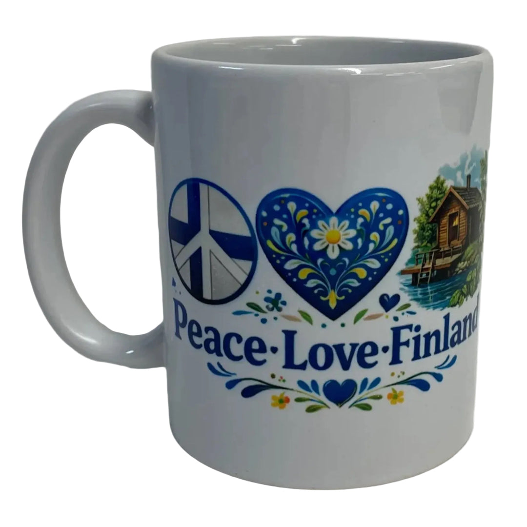 Peace Love Finland coffee mug