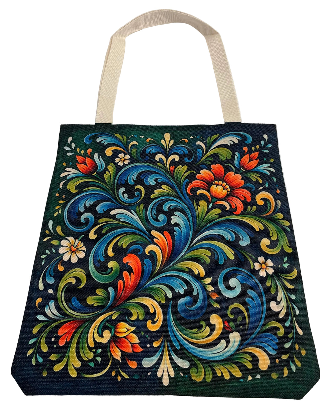 Linen look Tote bag Rosemaling