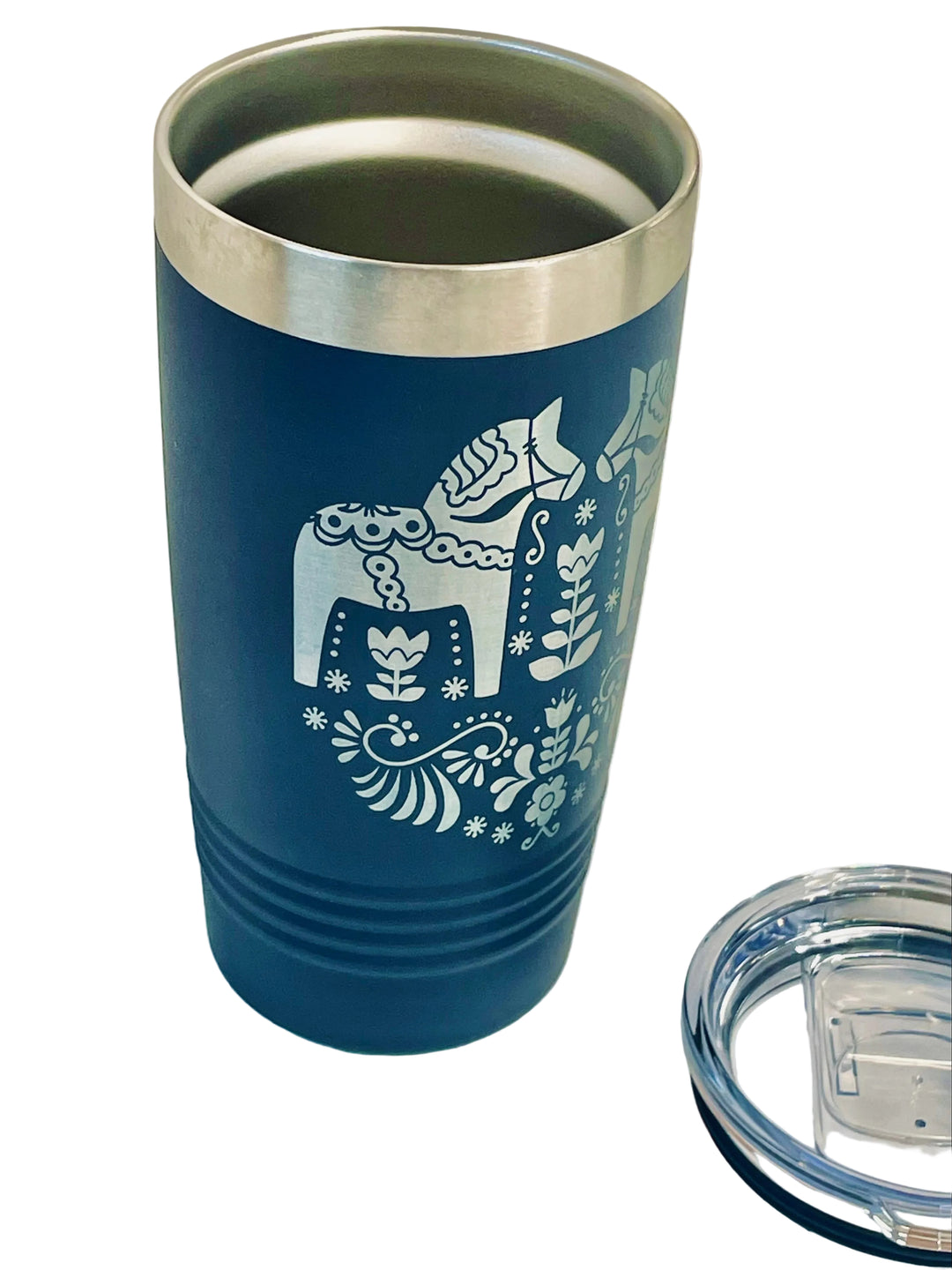Dala Horses on Navy 20 oz Stainless Steel hot/cold Cup