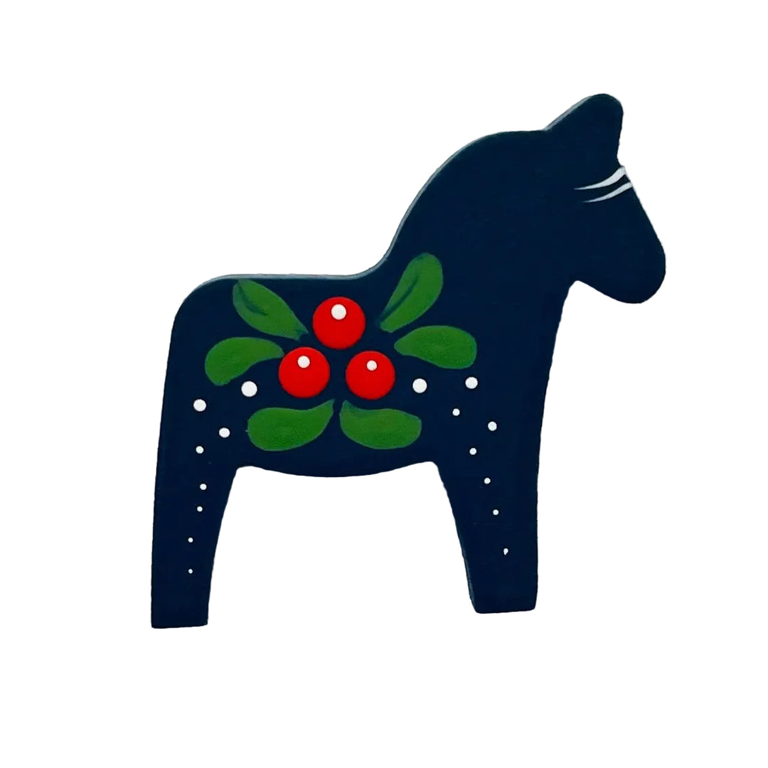 Dala Horse Magnet - Blue with Lingonberries
