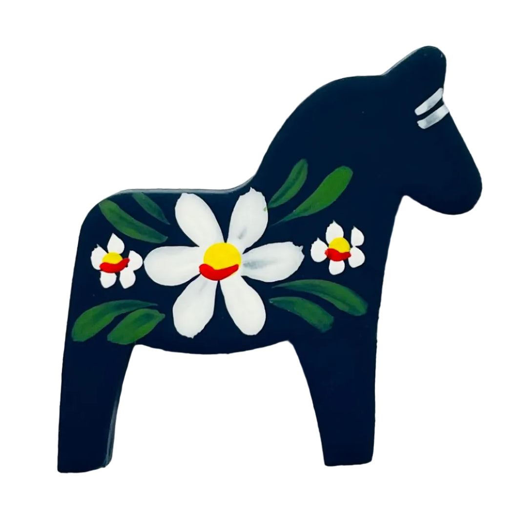 Dala Horse Magnet - Blue with daisy