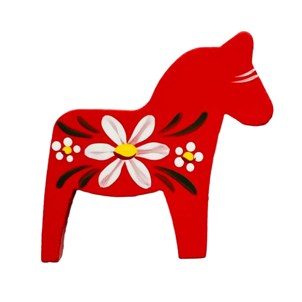 Dala Horse Magnet - Red with daisy