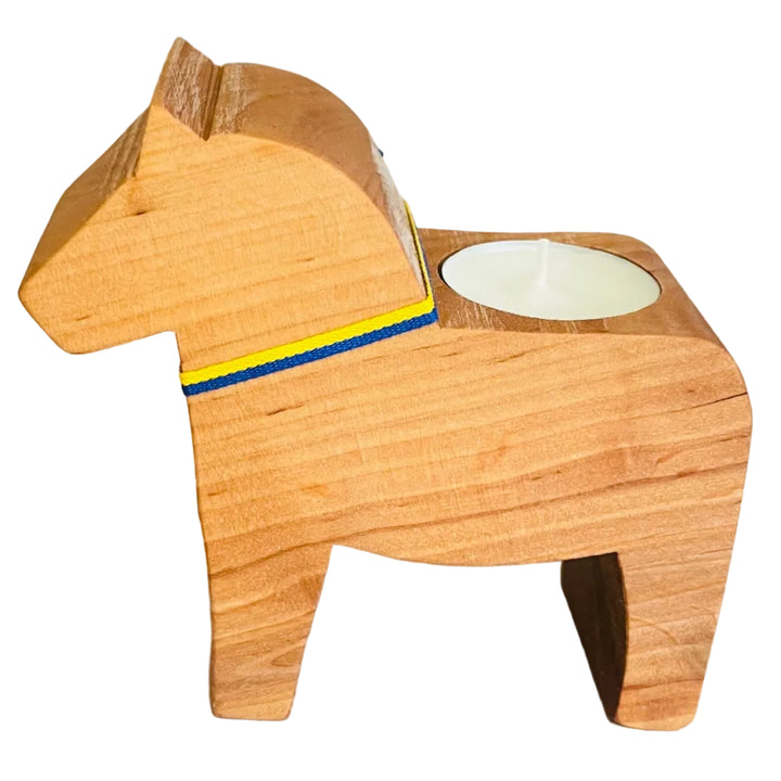 Swedish wood Dala horse candle holder