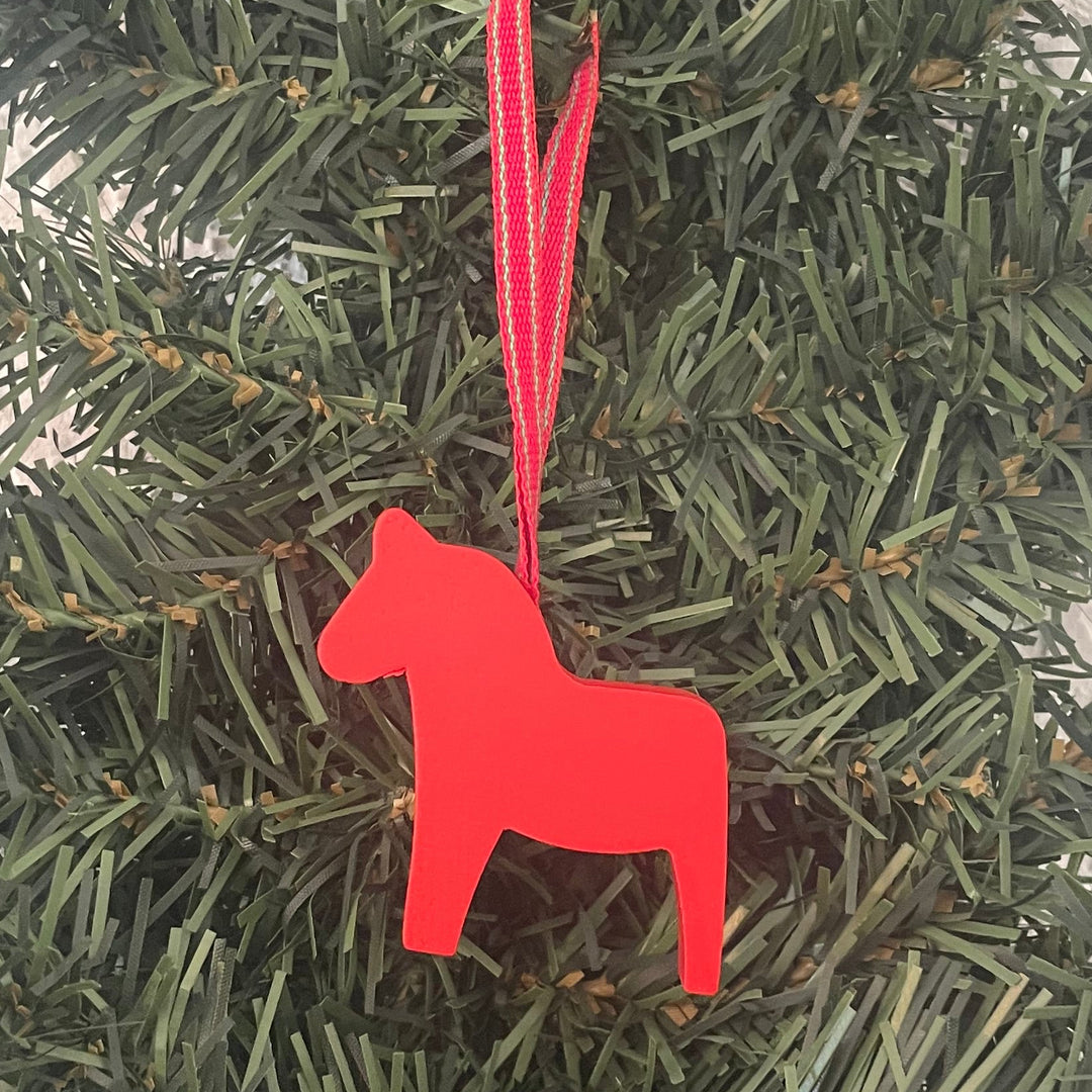 Dala Horse Ornament - Red with Lingonberries