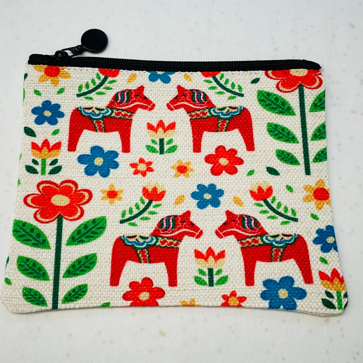 Zippered Pouch Coin Purse - Dala Horses