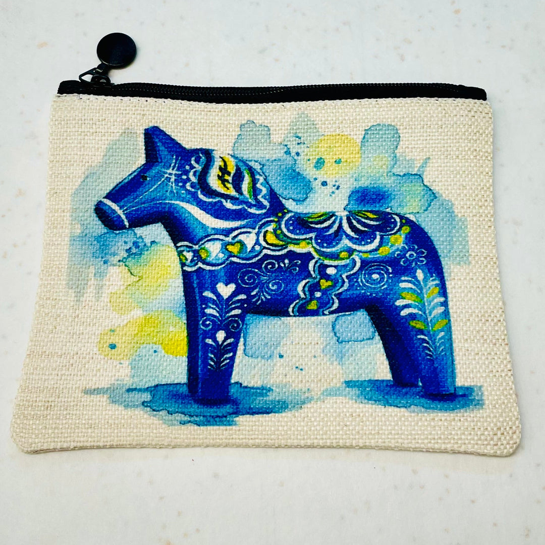 Zippered Pouch Coin Purse - Dala Horse