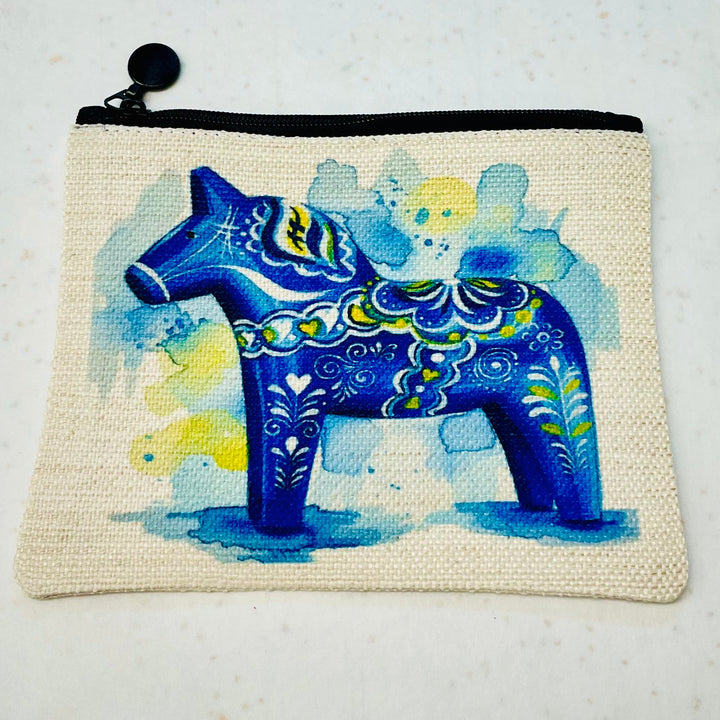 Zippered Pouch Coin Purse - Dala Horse