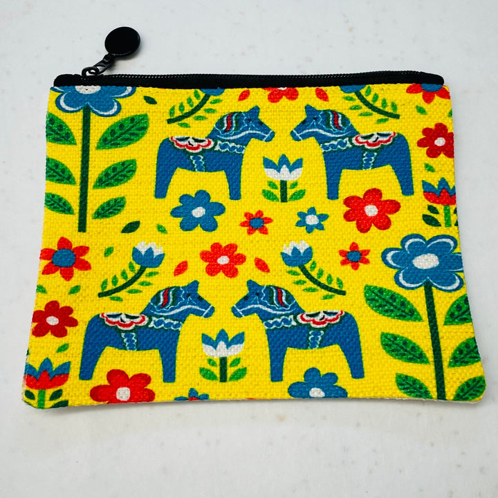 Zippered Pouch Coin Purse - Dala Horses