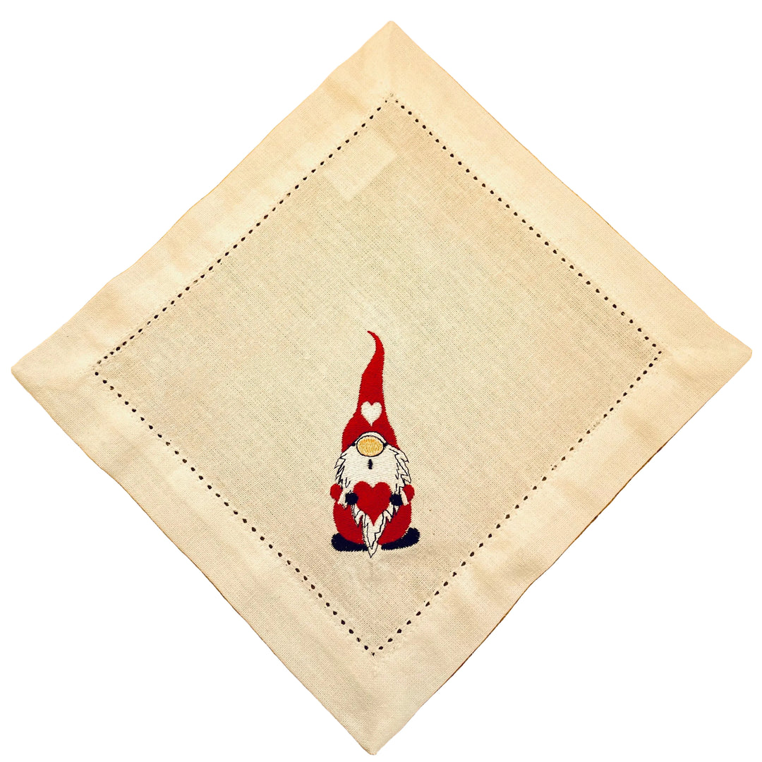 Small Square Doily Embroidered Gnome with Heart
