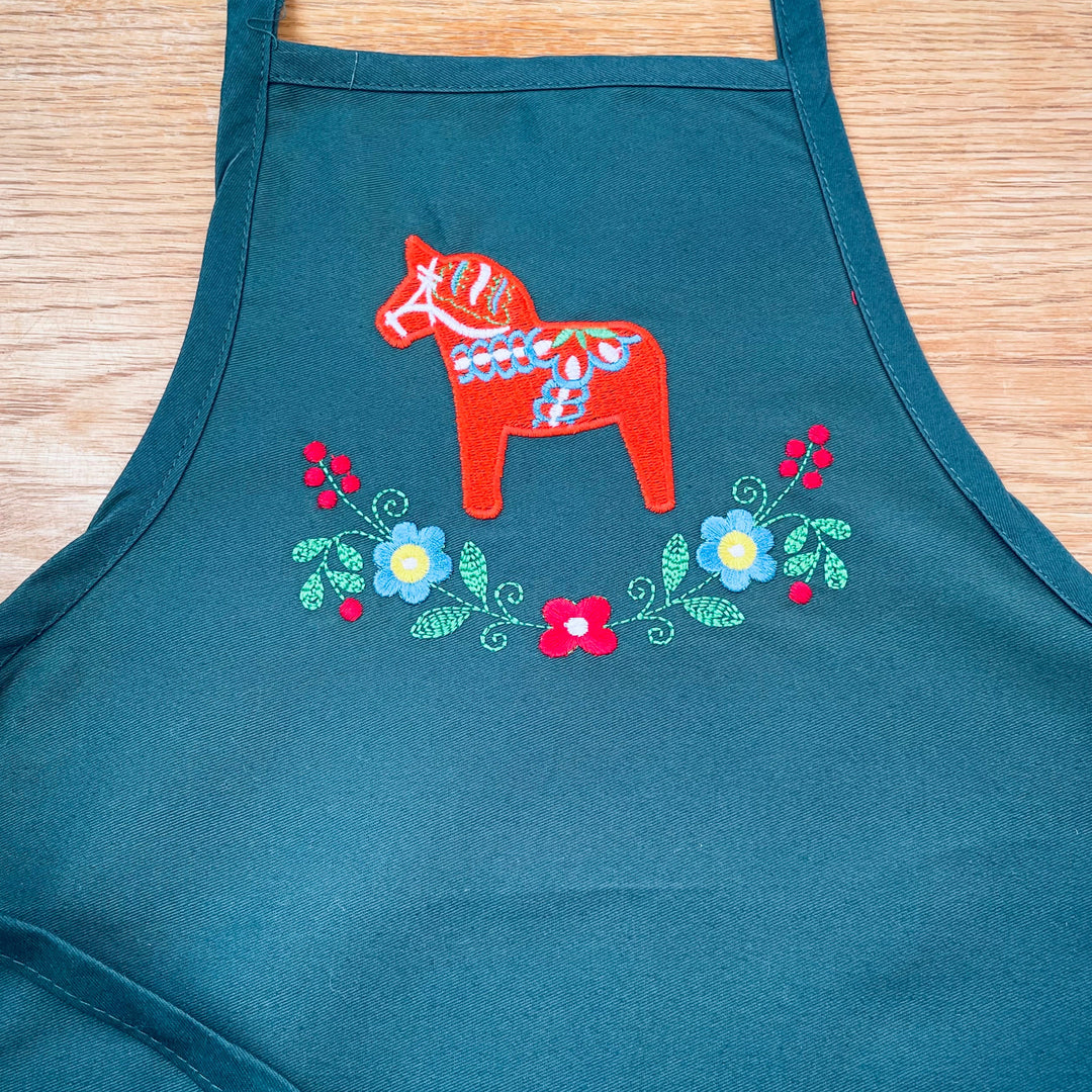 Children's Apron Embroidered Dala horse & flowers