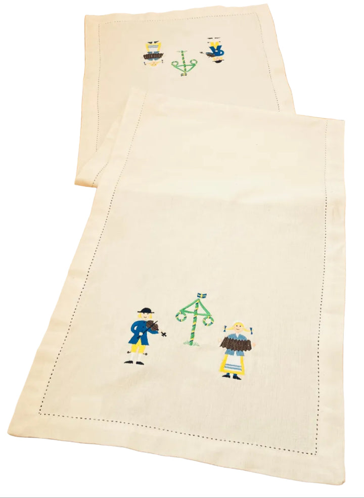 Midsummer Maypole Embroidered  on Cream 52" Runner