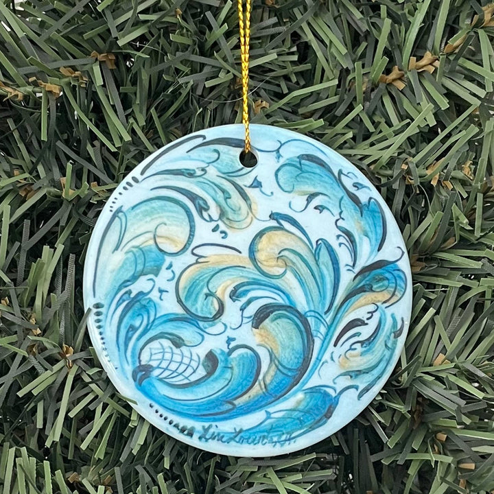 Ceramic ornament, Lise Lorentzen blue rosemaling