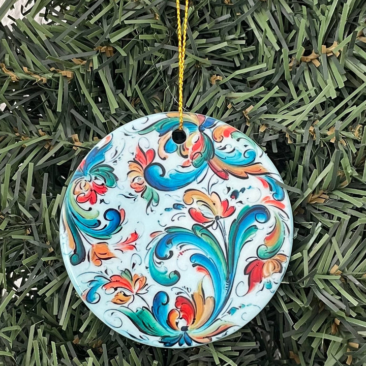 Ceramic ornament, Lise Lorentzen blue rosemaling