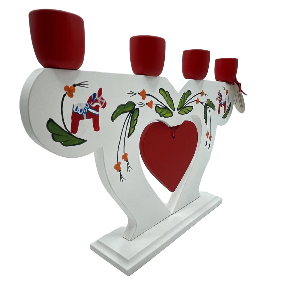 Swedish wood candle holder with Dala horse