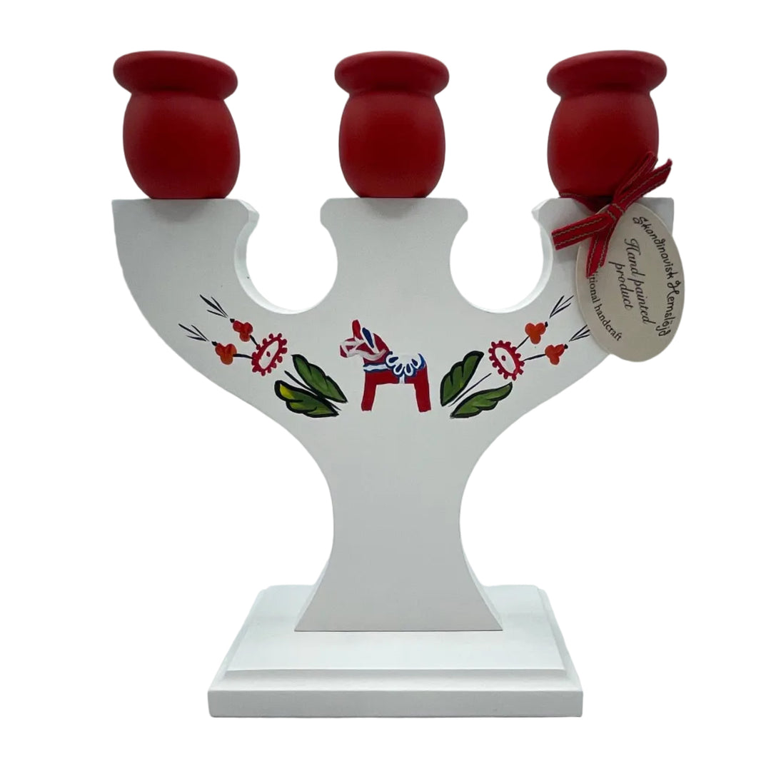 Swedish wood candle holder with Dala horse