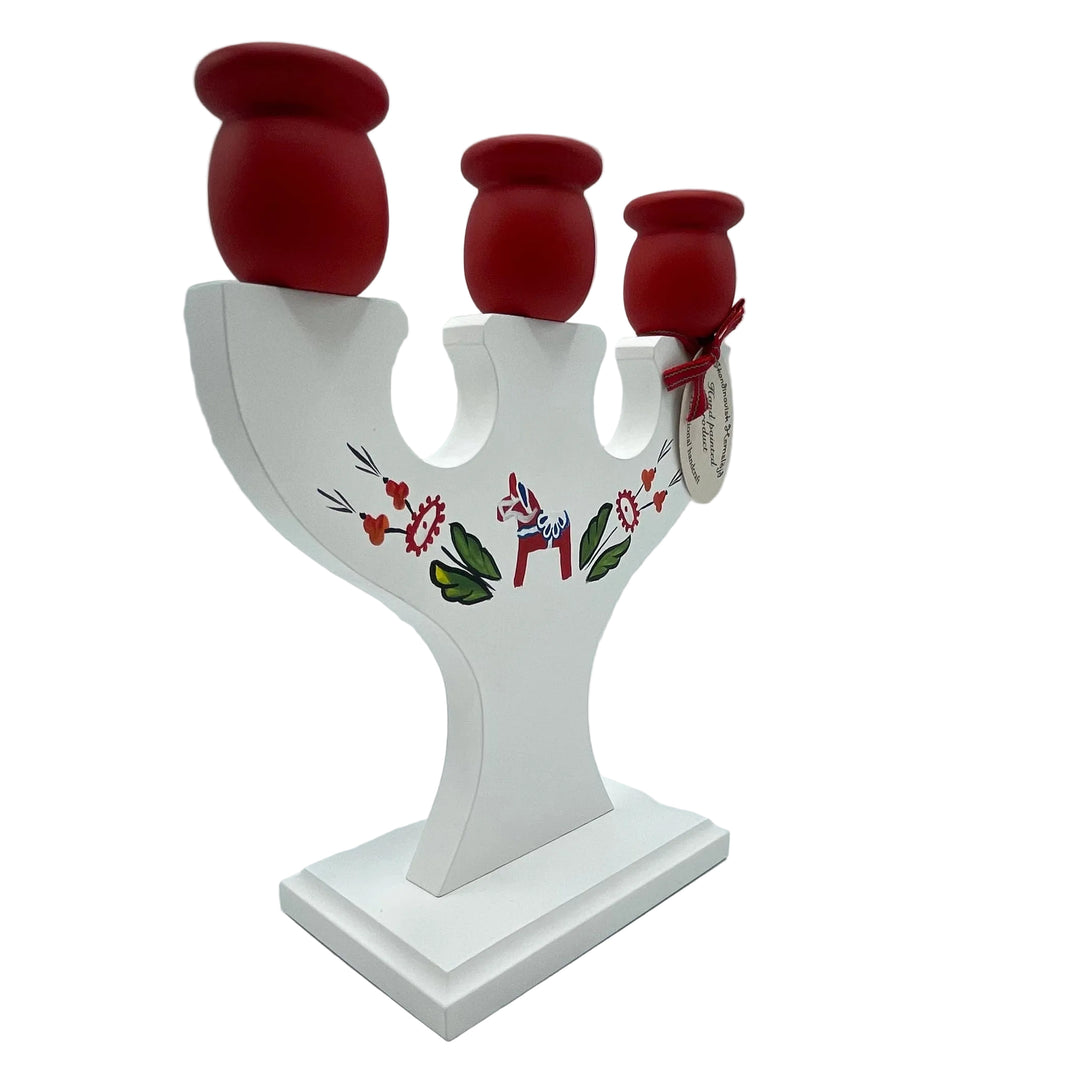 Swedish wood candle holder with Dala horse