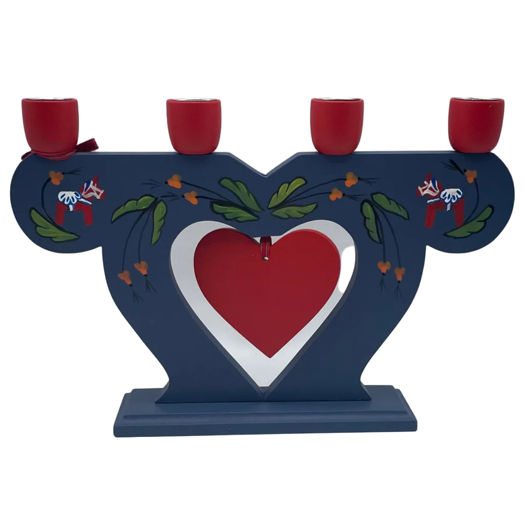 Swedish wood candle holder with Dala horse
