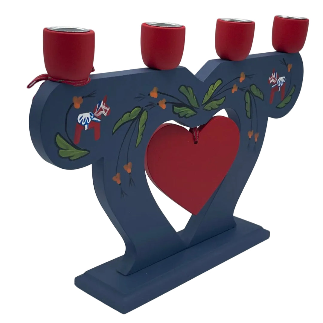 Swedish wood candle holder with Dala horse