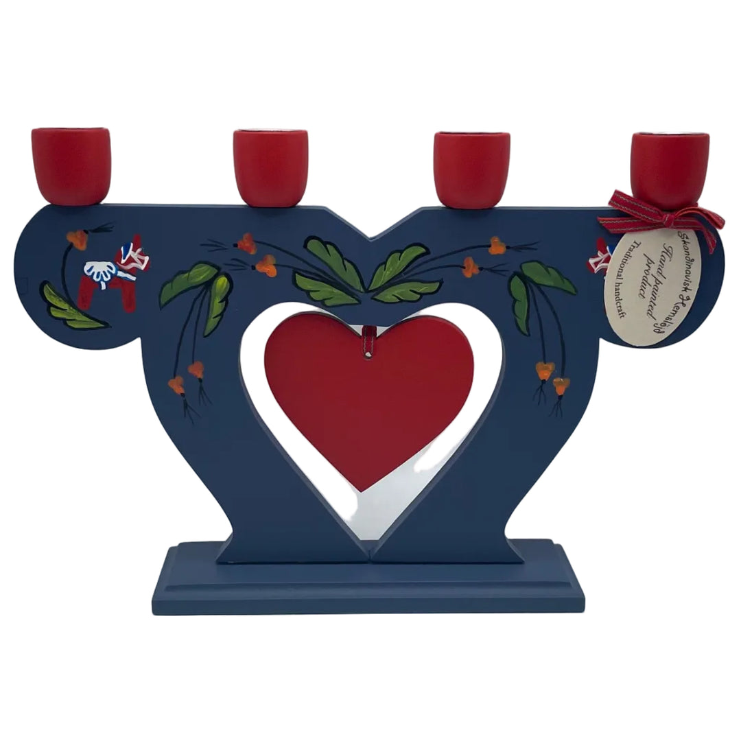 Swedish wood candle holder with Dala horse