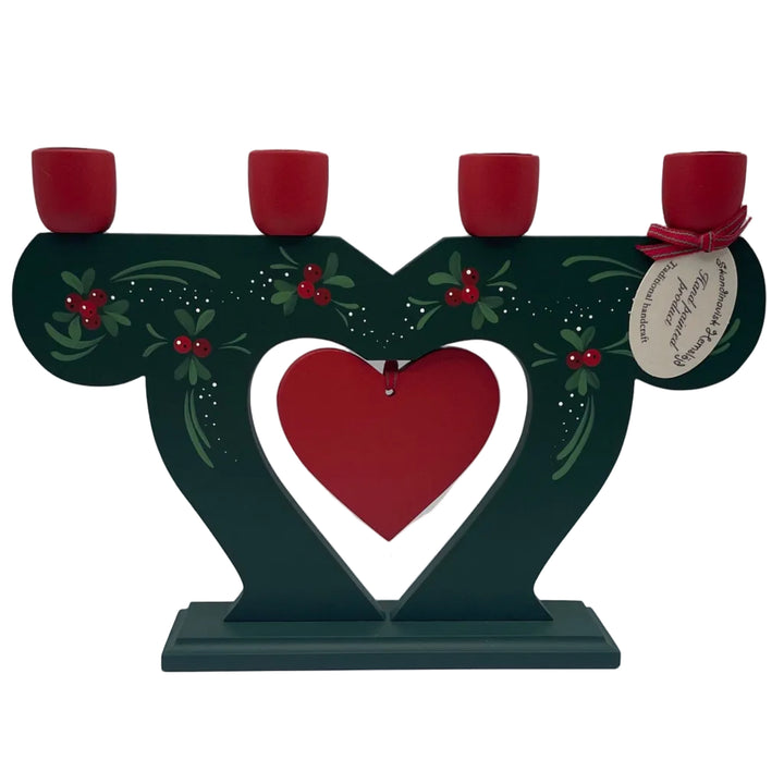 Swedish wood candle holder with lingonberries