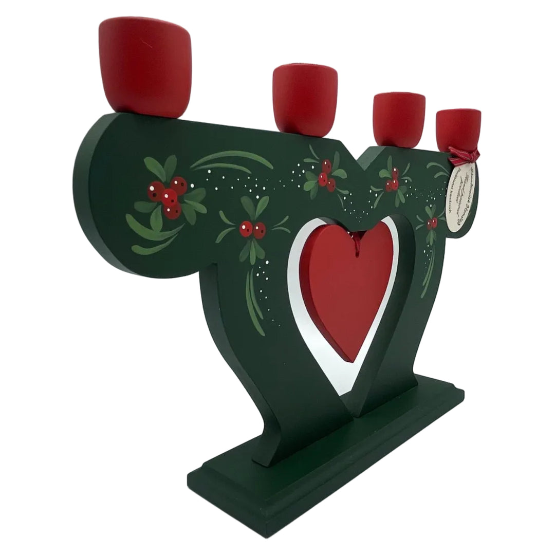 Swedish wood candle holder with lingonberries