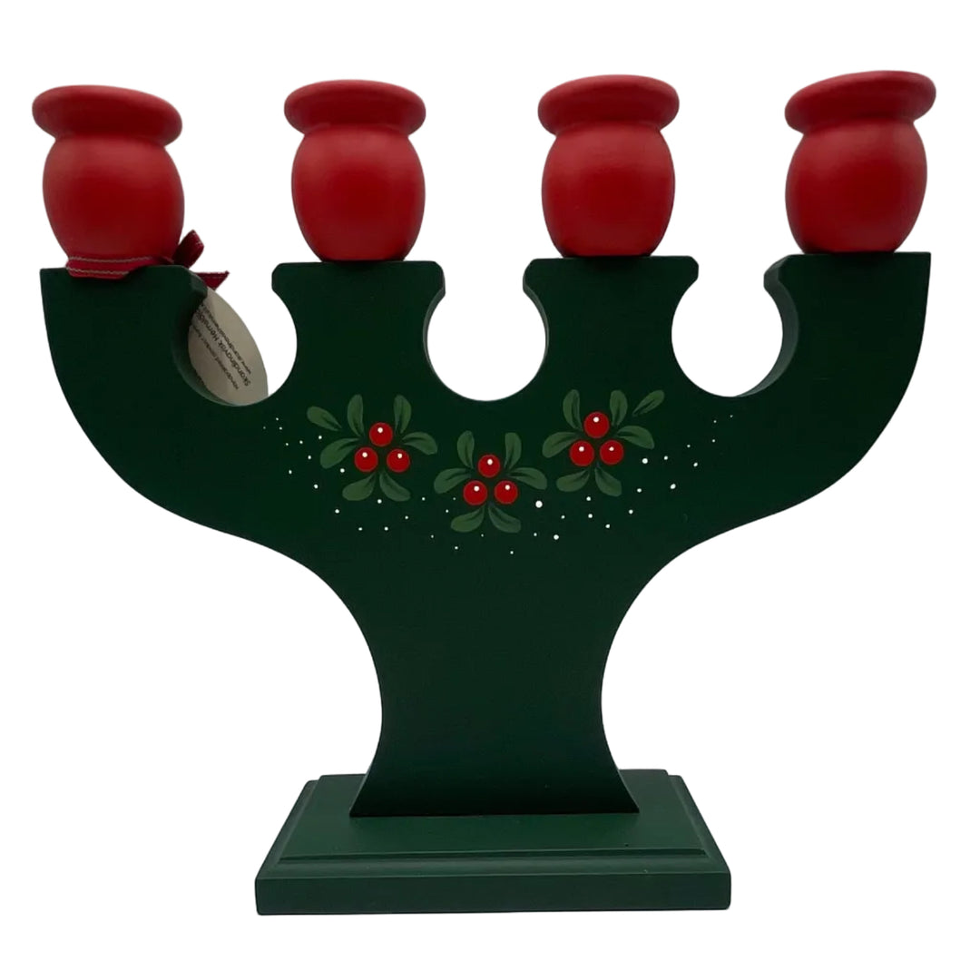 Swedish wood candle holder with lingonberries
